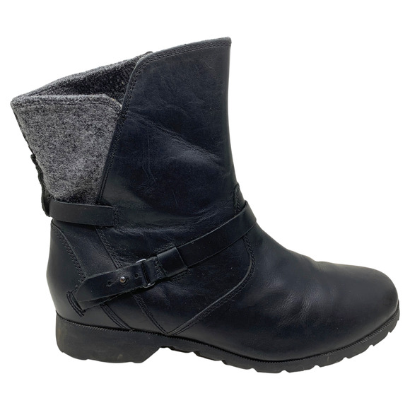 Teva De La Vina Boots Black Waterproof Leather Gray Wool Women's Sz 10 1005514 - Picture 3 of 10